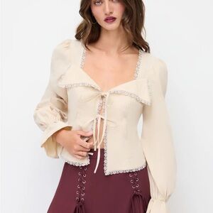 Cider Cream Lace-Trimmed Blouse